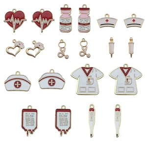 Set of 16 medical themed enamel charms including nurse hat and stethoscope for DIY jewelry