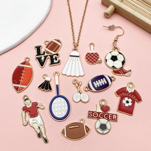 DIY sports jewelry set with football, soccer, and badminton alloy pendants and accessories