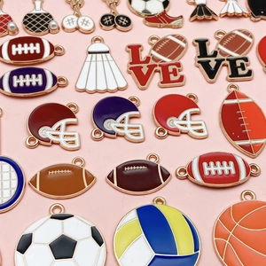 Colorful sports charms for DIY jewelry making featuring football and basketball motifs