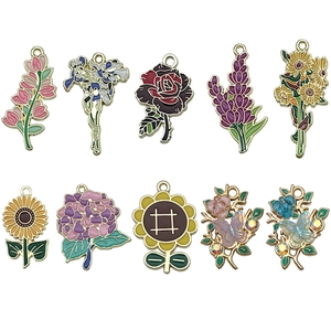 Set of 10 sunflower and butterfly enamel flower charms for DIY jewelry and crafts