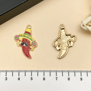 Macro detail of Mexican chili pendant with sombrero and size scale reference