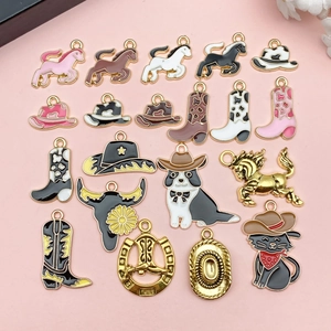 Breloques Pendentifs en Émail et Alliage de Zinc Style Western Cowboy Motifs Cheval Chapeau Botte pour Fabrication de Bijoux DIY Accessoires de Porte-Clés
