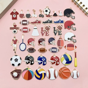 Zinklegierung Emaille Sportanhänger Mit Künstlicher Perle Für DIY Schmuckherstellung Basketball Fußball Zubehör