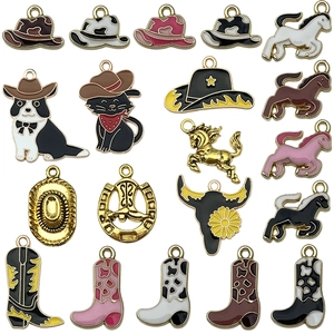 Pendentifs en émail thème western cowboy avec bottes et chapeaux pour bijoux DIY