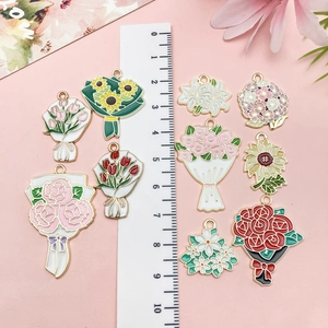 Pendentifs bouquets de fleurs en émail assortis pour création de bijoux DIY et artisanat