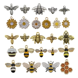 Enamel bee and daisy charms in gold and silver finish for DIY jewelry making