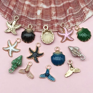 DIY colorful sea shell starfish mermaid tail alloy pendants for jewelry making
