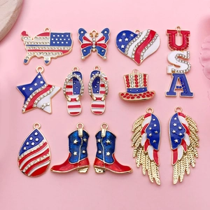 USA Independence Day Patriotic Enamel Rhinestone Zinc Alloy Charms For DIY Earring Jewelry Making Butterfly Star Flag Pendants