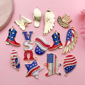 DIY American Flag themed zinc alloy charms with red white blue enamel and rhinestones