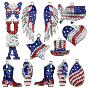 11-piece set of USA Independence Day charms in red white blue with rhinestones