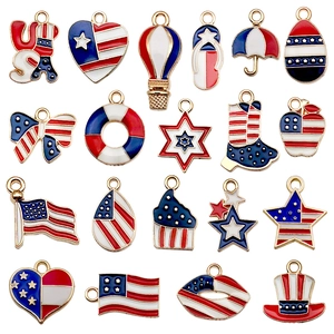 Set of 20 American Independence Day heart and star charms with red white blue enamel