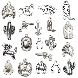 Vintage Silber Western Cowboy Anhänger Set mit Kaktus und Pferd für DIY Schmuckherstellung