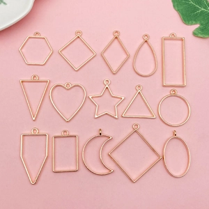 Alloy Geometric Hollow Frame Pendants For DIY Resin Jewelry Making Heart Star Moon Shape KC Gold Silver Jewelry Findings