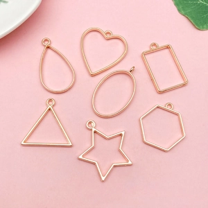 Set of 7 geometric rose gold hollow metal frames for DIY resin pendants and jewelry making