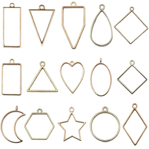 15 assorted geometric KC gold open bezel pendants for resin jewelry DIY craft making