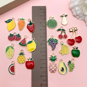 Fruit and vegetable enamel alloy charms for DIY jewelry making with ruler scale reference