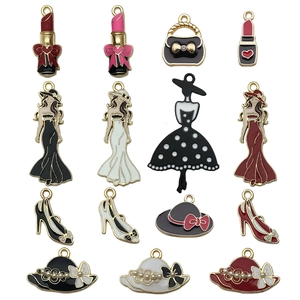 14pcs set of fashion alloy enamel charms including lipstick, handbag, and high heel shoes