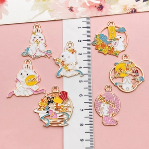 Pendentifs en émail avec lapin lunaire et déesse Chang'e pour bijoux DIY et colliers