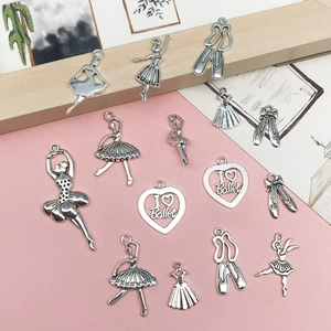 Colgantes de Aleación de Zinc Plata Antigua Chica de Ballet Bailarina Zapatos Corazón Para Accesorios de Joyería DIY