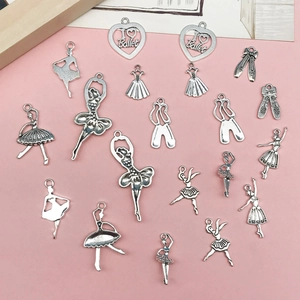 Set de 18 dijes de ballet en plata antigua con bailarina y zapatillas para joyería artesanal