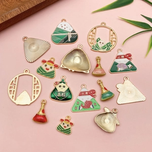 DIY Dragon Boat Festival charms with zongzi and broom shapes in gold enamel finish