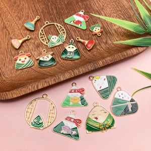 Enamel Dragon Boat Festival charms set with zongzi and broom designs for DIY jewelry