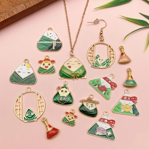 Dragon Boat Festival Zongzi and broom charms set with enamel finish for DIY jewelry making