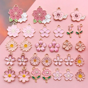 Mixed Flower Charms For Jewelry Making Enamel Zinc Alloy Sakura Daisy Rose Pendants For Necklace Bracelet Keychain Women Girl