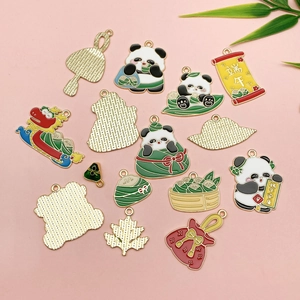 Panda and zongzi dragon boat enamel alloy charms for Dragon Boat Festival DIY crafts