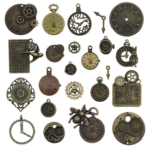 Assortimento di ciondoli vintage steampunk in bronzo con ingranaggi e quadranti d'orologio