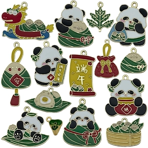 14-piece Chinese Dragon Boat Festival panda and zongzi enamel alloy charms set