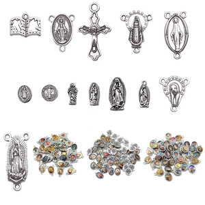 Religious cross and saint medal pendants in antique silver zinc alloy for DIY jewelry
