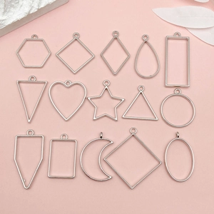 Alloy Geometric Open Bezel Pendants For DIY Resin Craft Jewelry Making Hollow Heart Star Moon Round Triangle Frame Pendants