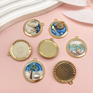Golden ocean theme DIY charms with palm trees and pearls for necklace pendants