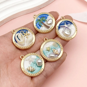 DIY ocean disc pendants with palm trees and pearls for earrings and necklaces
