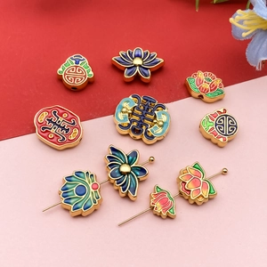 Traditional Chinese cloisonne lotus and enamel beads set for DIY jewelry making
