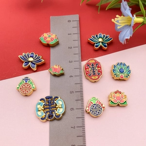 Traditional Cloisonne lotus beads and Chinese enamel pendants set for DIY jewelry making