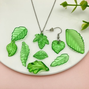 Translucent green acrylic leaf pendants and jewelry DIY kit for handmade accessories