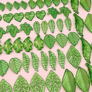 Green acrylic leaf pendants set for DIY jewelry making with transparent vein details