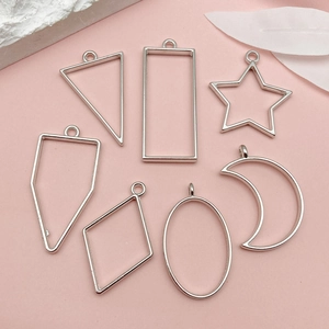 DIY silver geometric open bezel frames for resin jewelry making in seven assorted shapes