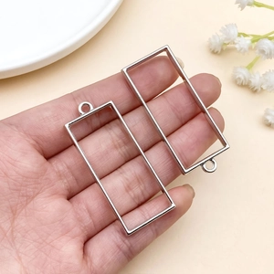 Silver rectangular metal open bezel charm for DIY jewelry resin making projects