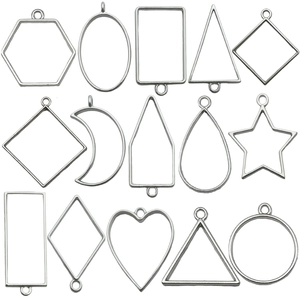Set of 15 silver geometric open bezel charms for DIY jewelry making and resin crafts