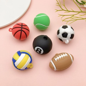 Realistic PVC Sports Ball Charms For DIY Jewelry Making Basketball Soccer Volleyball Tennis Billiards American Football Pendants For Keychain Accessories