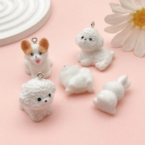 Cute flocked resin animal pendants including Corgi and bunny for DIY jewelry making