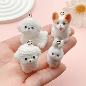 Handmade flocked animal pendants including Corgi and Rabbit for DIY accessories