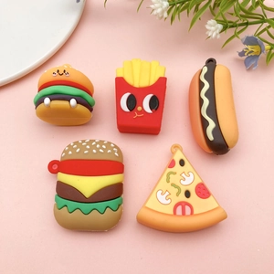 Miniature Food Pendants Simulation Burger French Fries Pizza Hot Dog DIY PVC Resin Charms For Keychain Phone Decoration Gift