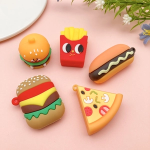 Set of five cute food pendants including burgers, fries, and pizza for DIY keychains
