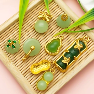 Oriental style faux jade pendant set with bamboo and gourd charms for DIY jewelry making