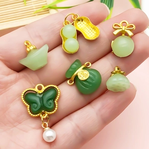 Faux jade alloy charms including butterfly and peanut shapes for DIY jewelry