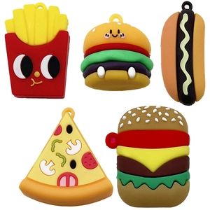 5-piece set of cartoon fast food charms featuring French fries and burgers for keychains
